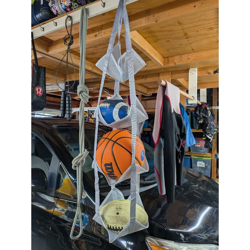 Bolsa de Almacenamiento Colgante de 3/4 Niveles con Ganchos, Organizador de Equipamiento Deportivo de Malla para Baloncesto, Fútbol, Voleibol, para Puerta o Pared