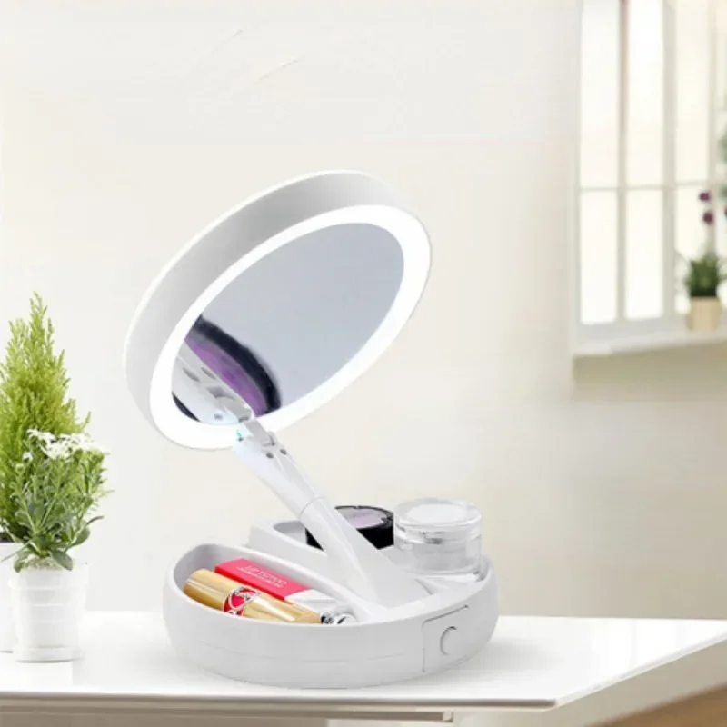 1PC Portable Folding Mirror 10X Magnifying LED Lighting Make Up Vanity Mirror Desktop Folding Magnifiers Table Lamp with Light