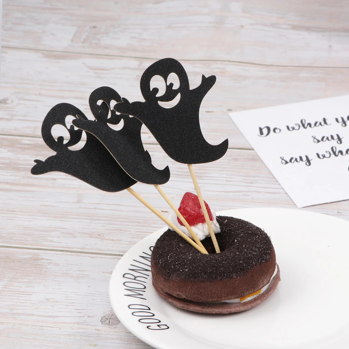 

10Pcs Ghost Shape Cake Insert Cards Mysterious Design for Theme Birthday Party Halloween Cake Toppers Cupcake Picks