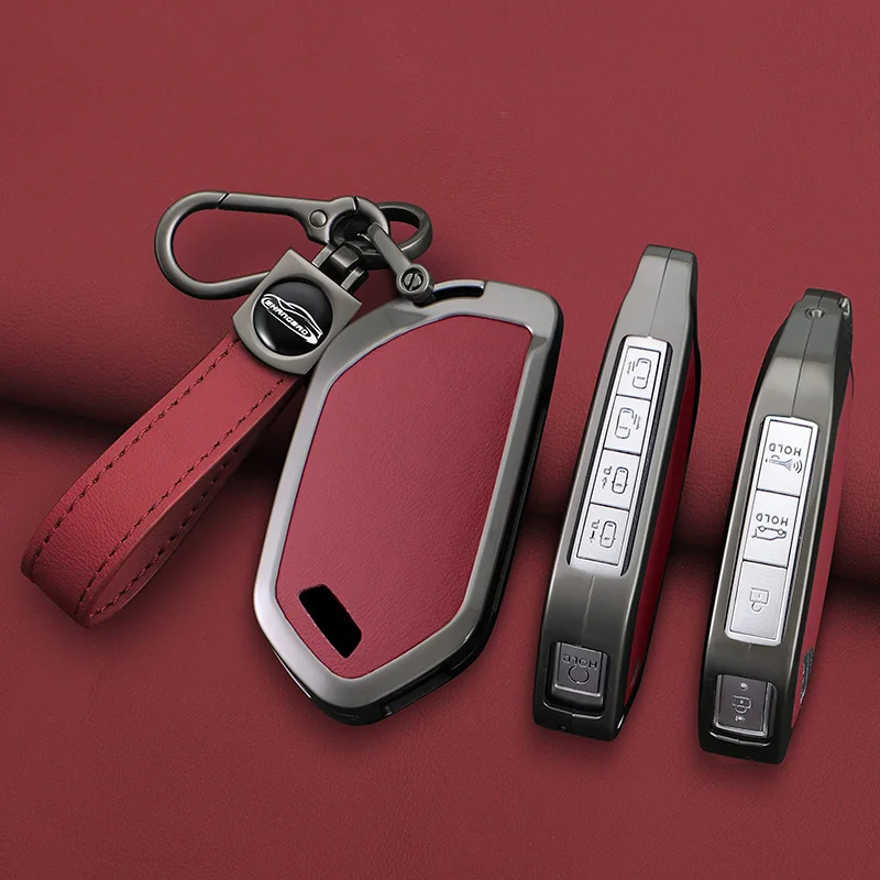 

Alloy+Leather Car Key Case Cover for Kia EV9 Picanto Sorento MQ4 Carnival KA4 Morning K5 Carens 2024 Shell Fob Accessories