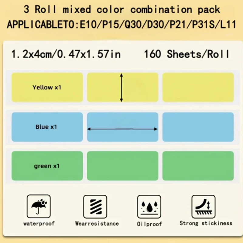 480 Sheets (3 Rolls) Thermal Labels, Blue/Yellow/Pink/Purple Waterproof, Oil-Resistant, Durable for Documenting Home Daily Life