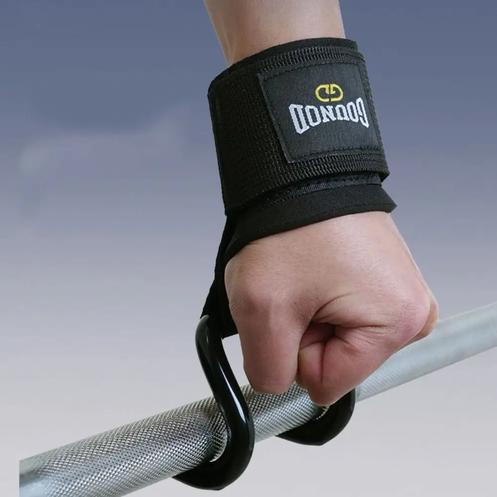 

1 pair Pull-up Weight Lifting Grip Hook Non-Slip Black Auxiliary Power Wrist Guard With Hook Auxiliary Steel Hook Grips Strap