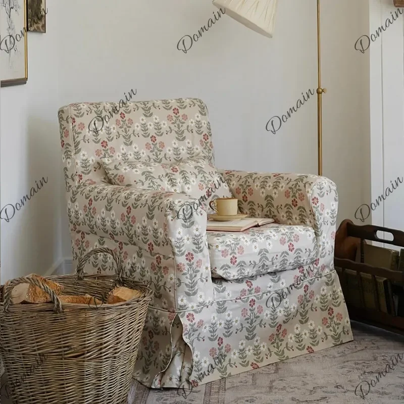 N10 French pastoral sofa chair villa living room printed leisure chair retro style cafe fabric single sofa