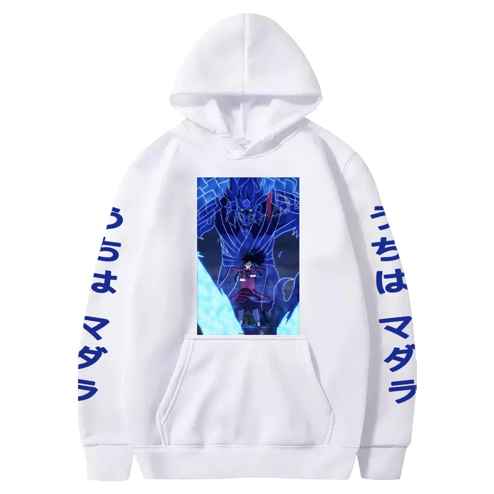 NARUTO odzież anime Uchiha Madara fajna graficzna drukowana bluza z kapturem mężczyźni kobiety Manga bluzy Streetwear bluza w stylu Harajuku