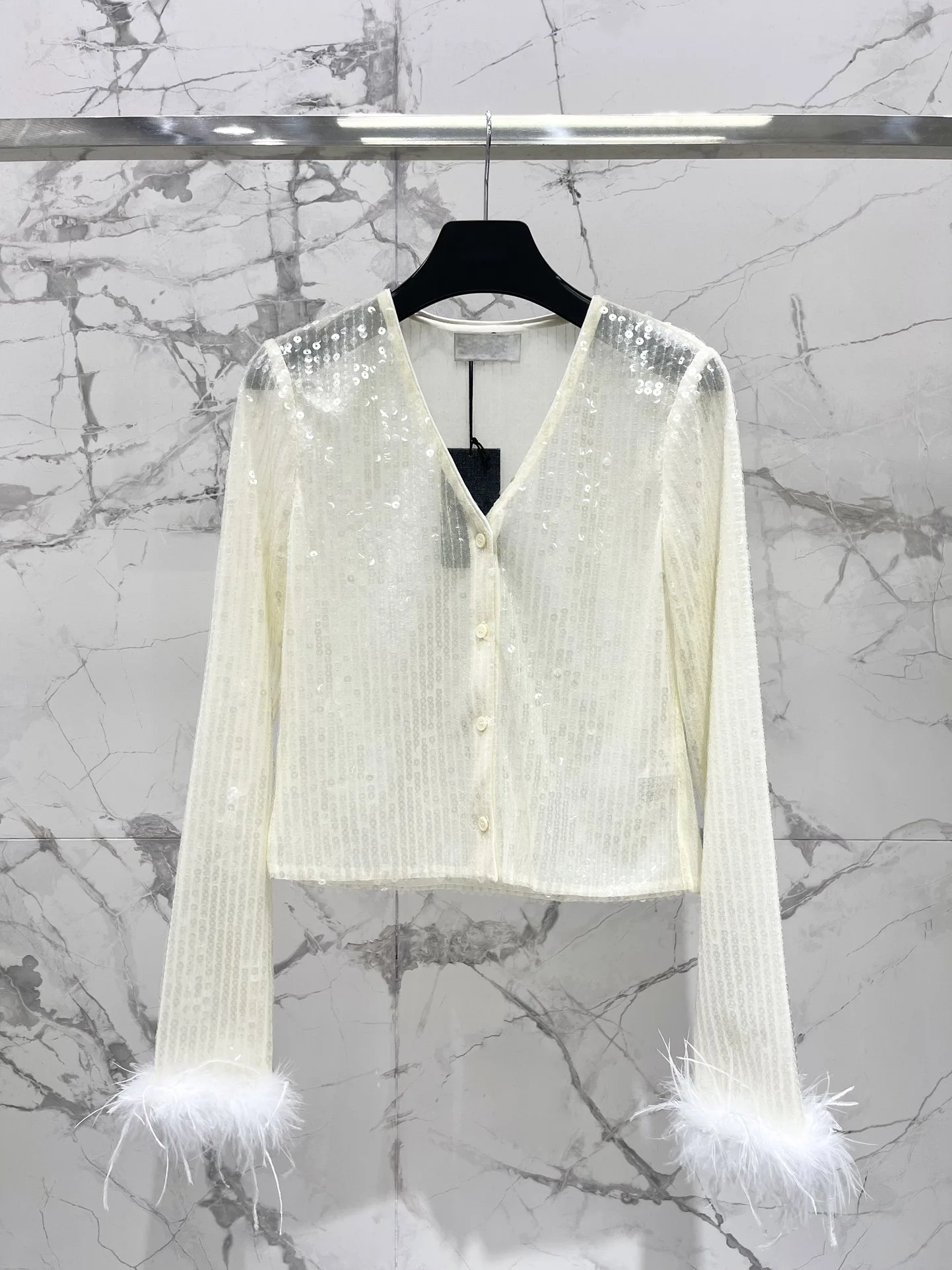 2024 Women's Clothing Fashion high quality sheer sequin top Spring Summer New No.28