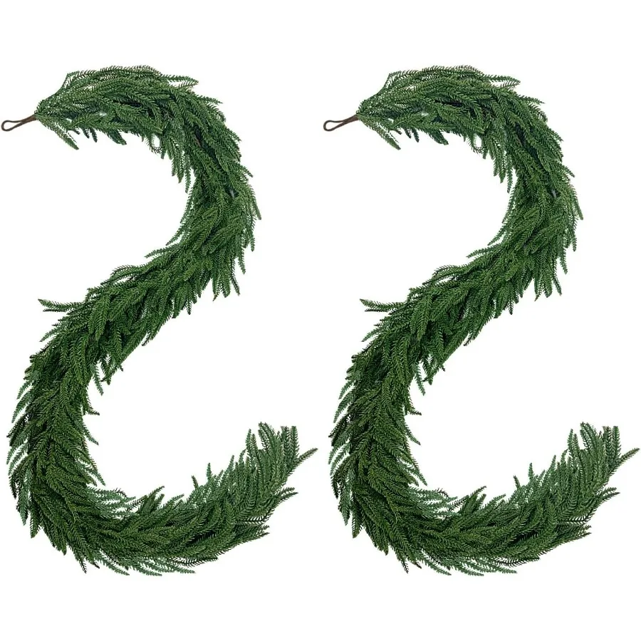 6 Ft 2 Pcs Artificial Norfolk Pine Garland with Real Touch Texture for Christmas Table Centerpiece Mantle Decoration Wall Hangi