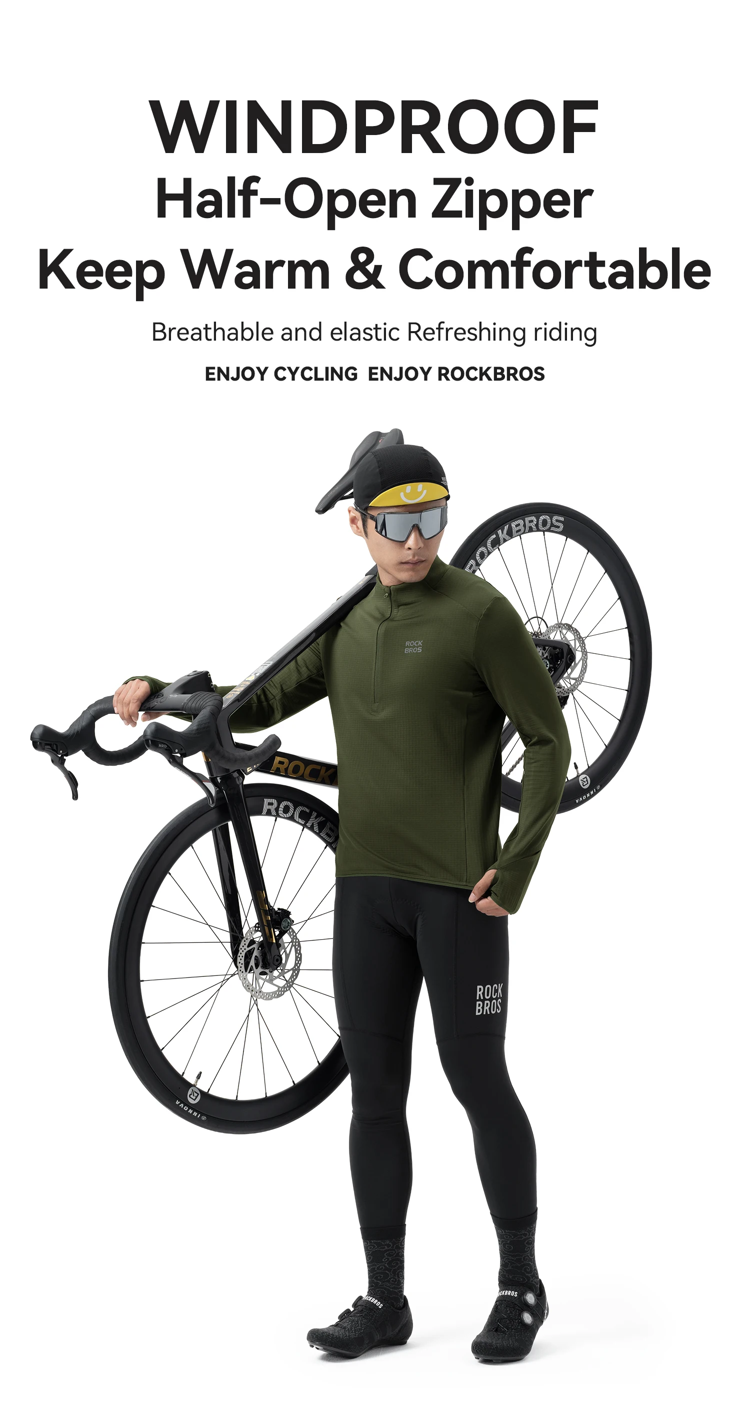 ROCKBROS Fleece Warmes Langarm-Sportshirt Fitness-Oberteil Gym-Shirt Schnelltrocknend Widerstandsfähig Frühling-Herbst-Kleidung Sweatshirt – Detail 1