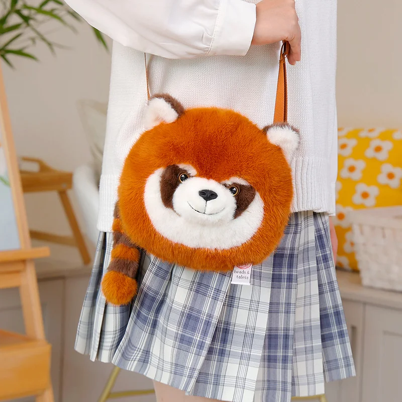 25CM Cute Giant Panda Backpack Soft Stuffed Animals Raccoon Bag Adjustable Shoulder Strap for Girls Kids Xmas Gifts Home Decor