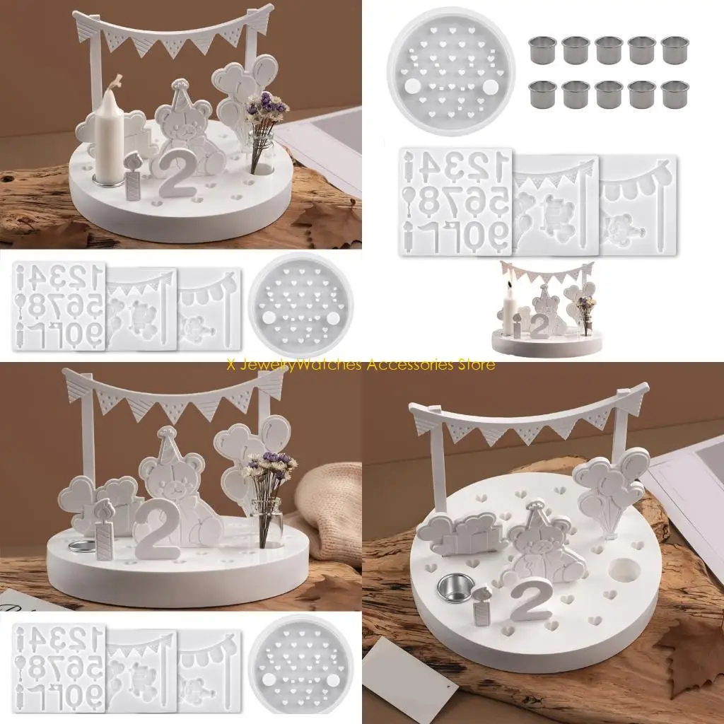 

31KD Reusable Bear Design Silicone Craft Mold Creating Round Stands Birthday Party Decorations Resin Art Supplies