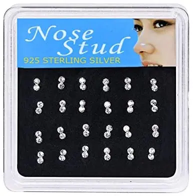 

Серьги-гвоздики женские с двумя кристаллами, ювелирные украшения для пирсинга носа, в металлической коробке, цвет белый, 24 шт.