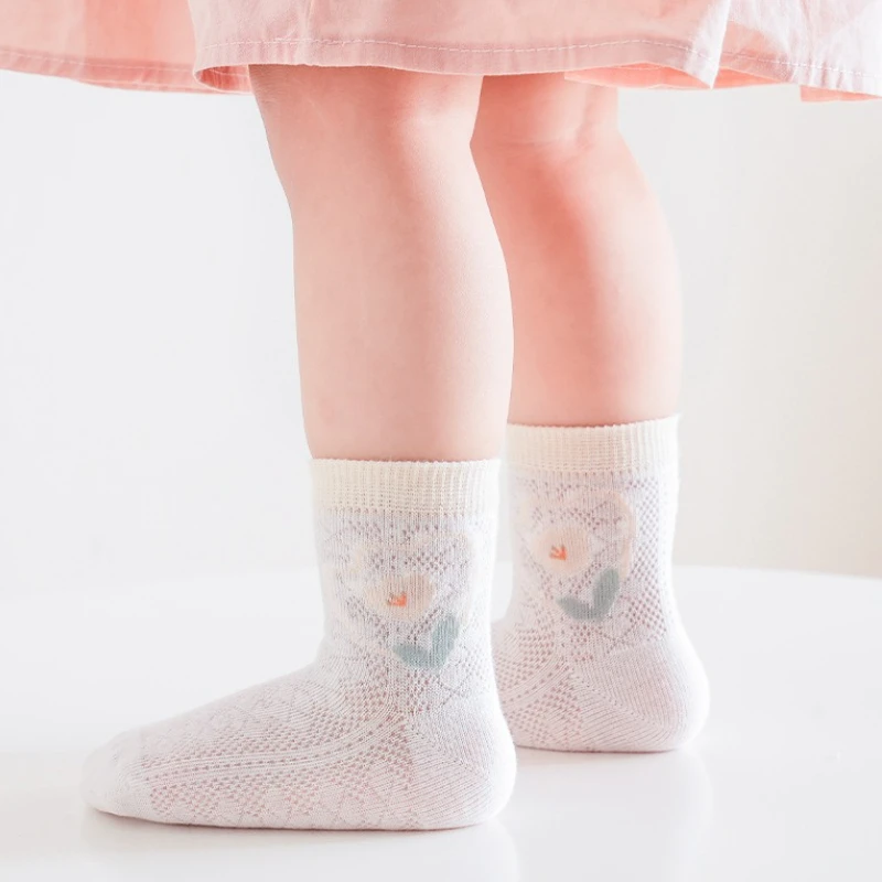 5Pairs Cartoon Childrens Mesh Socks Ultra Thin Breathable Kawaii Kids Clothing for Girls 1-12Years