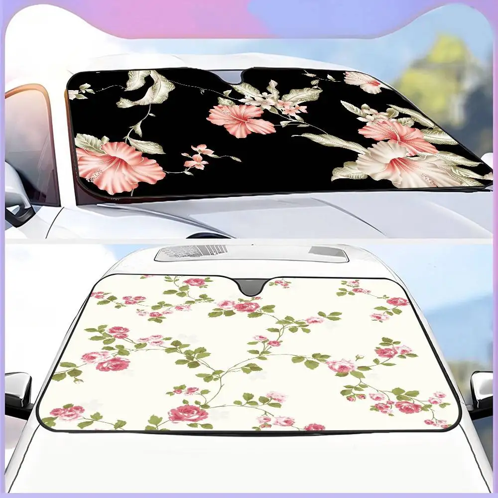 

Винтажный солнцезащитный козырек для лобового стекла автомобиля с рисунком листьев и цветов, складной, от УФ-излучения, для переднего стекла