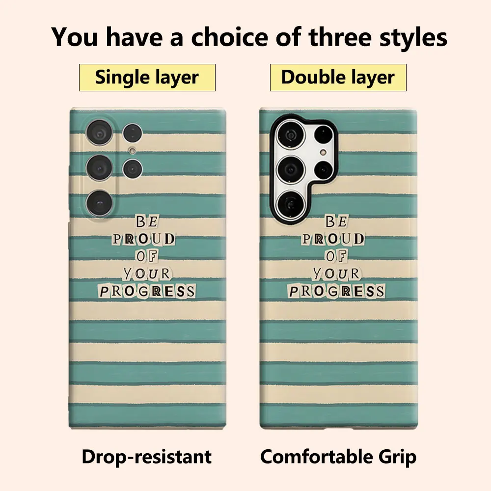 Positive Quote Stripe Luxury Fashion Full Lens Protective Case for Samsung Galaxy S26 S25 S24 A56 A36 Plus Ultra