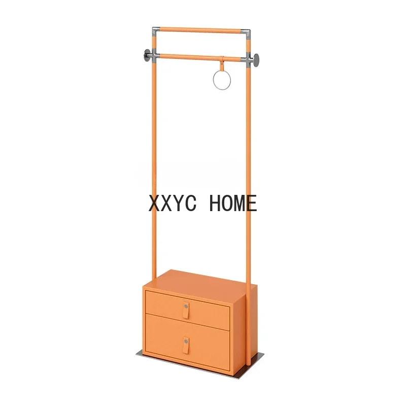 

Italian Minimalist Light Luxury Coat Rack Bedroom Floor Stainless Steel Hanger Orange Leather High-End Designer Furniture