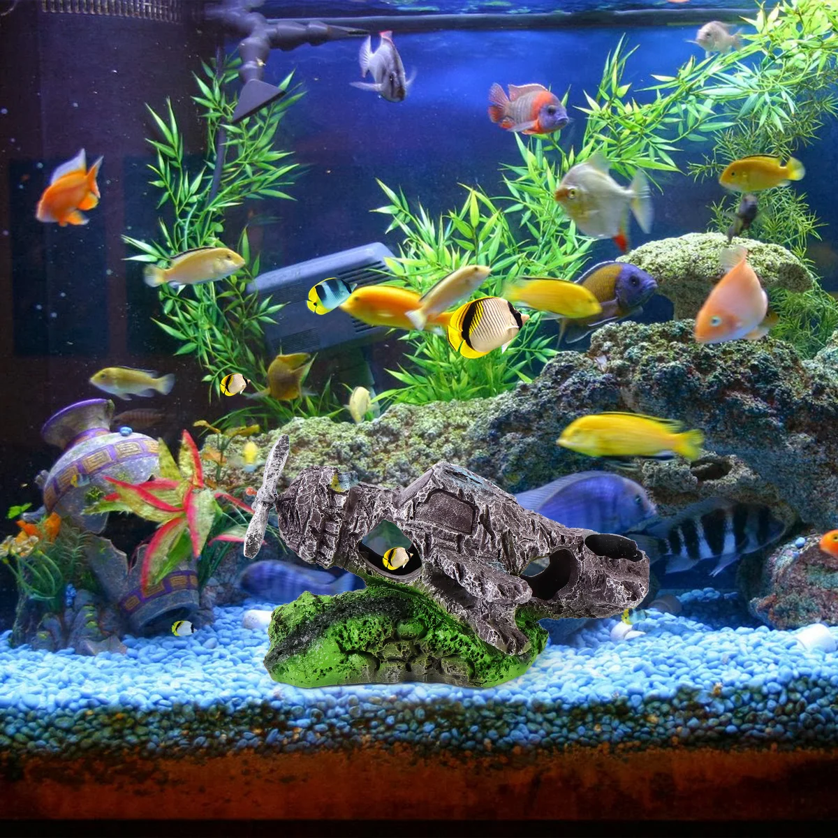 

Hide Cave Aquarium Decorations Small Airplane Ornament Fish Tank Large Betta Accessories