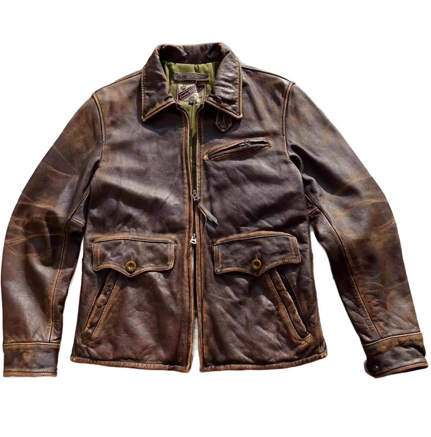 

Dark Brown Autumn Leather Jacket Men Retro Vintage Style Plus Size 5XL Genuine Natural Cowhide Turn-Down Collar Slim Fit Coat