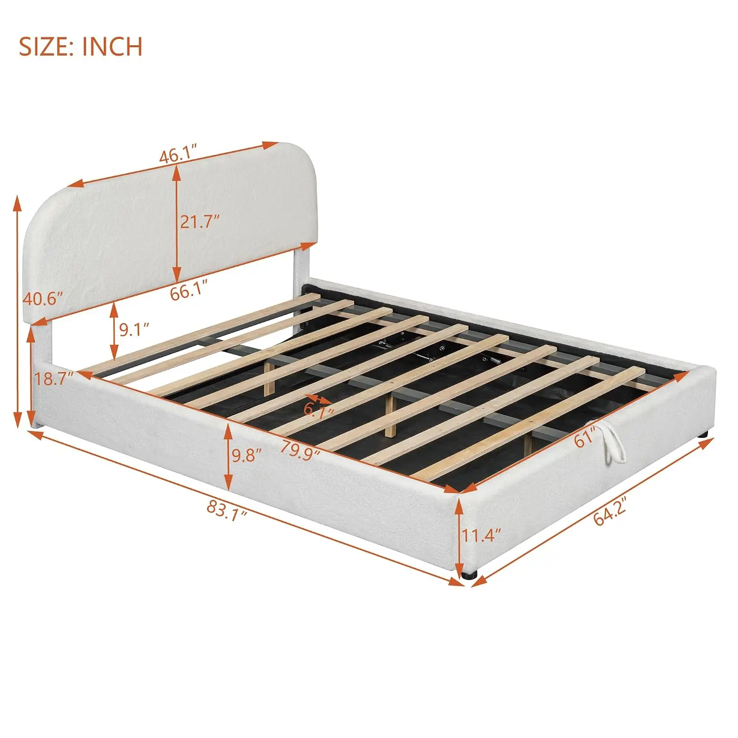 Teddy Fleece Upholstered Platform Bed with Hydraulic Lift Storage, Queen Size, Customized - view 2
