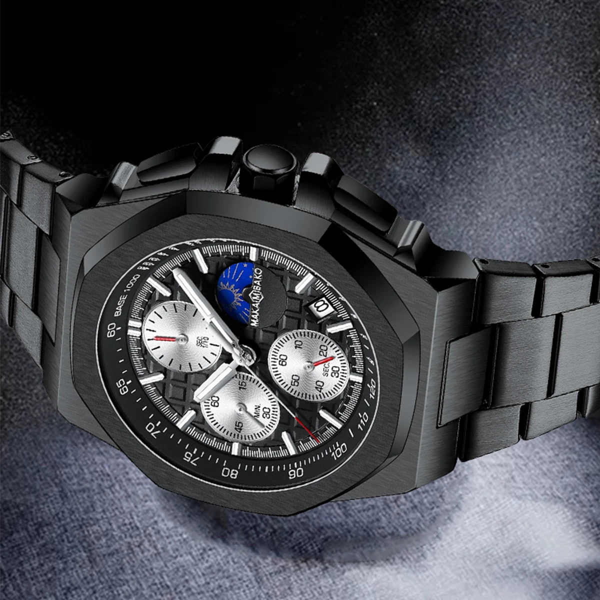 متعددة الوظائف الفاخرة الرجال ساعة موضة الأعمال الفولاذ المقاوم للصدأ حزام 43 مللي متر توقيت الطلب 3ATM مقاوم للماء ساعة رجالية reloj hombre