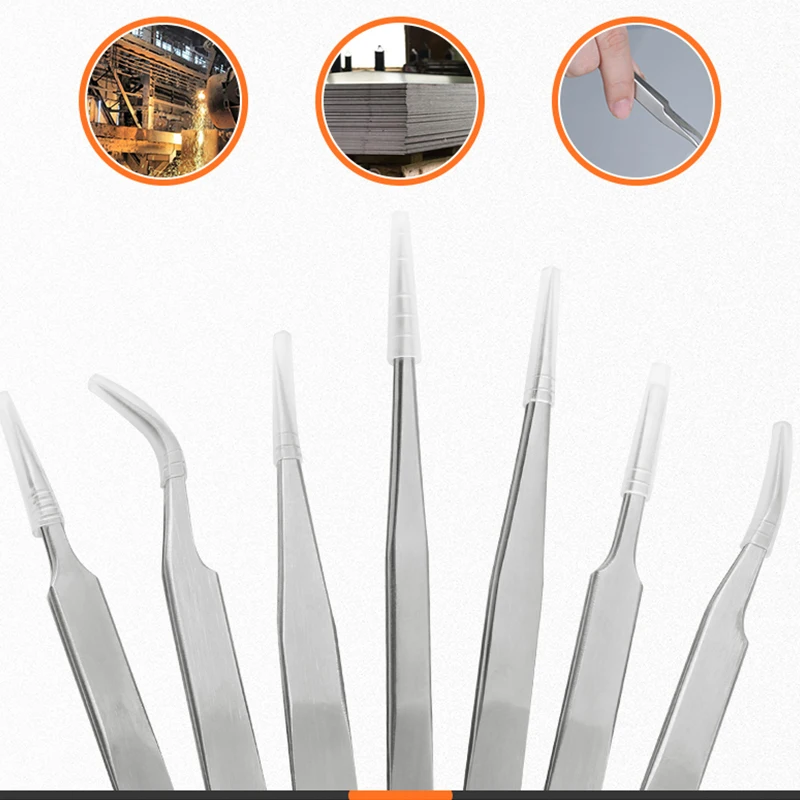 6PCS/Set Precision Tweezers Set ESD Anti Static Stainless Steel Tweezers Repair Tools For Electronics Repair Soldering Craft