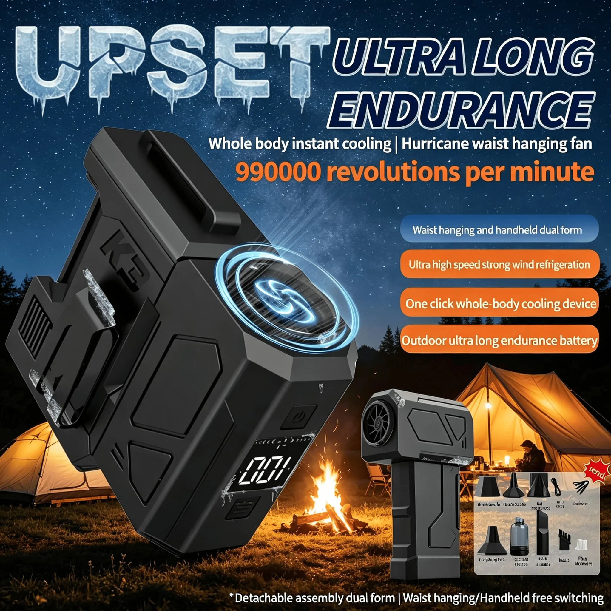 

Wrist-mounted high-speed brushless turbine fan motor. Portable. Ideal for carrying around as an outdoor cooling device.
