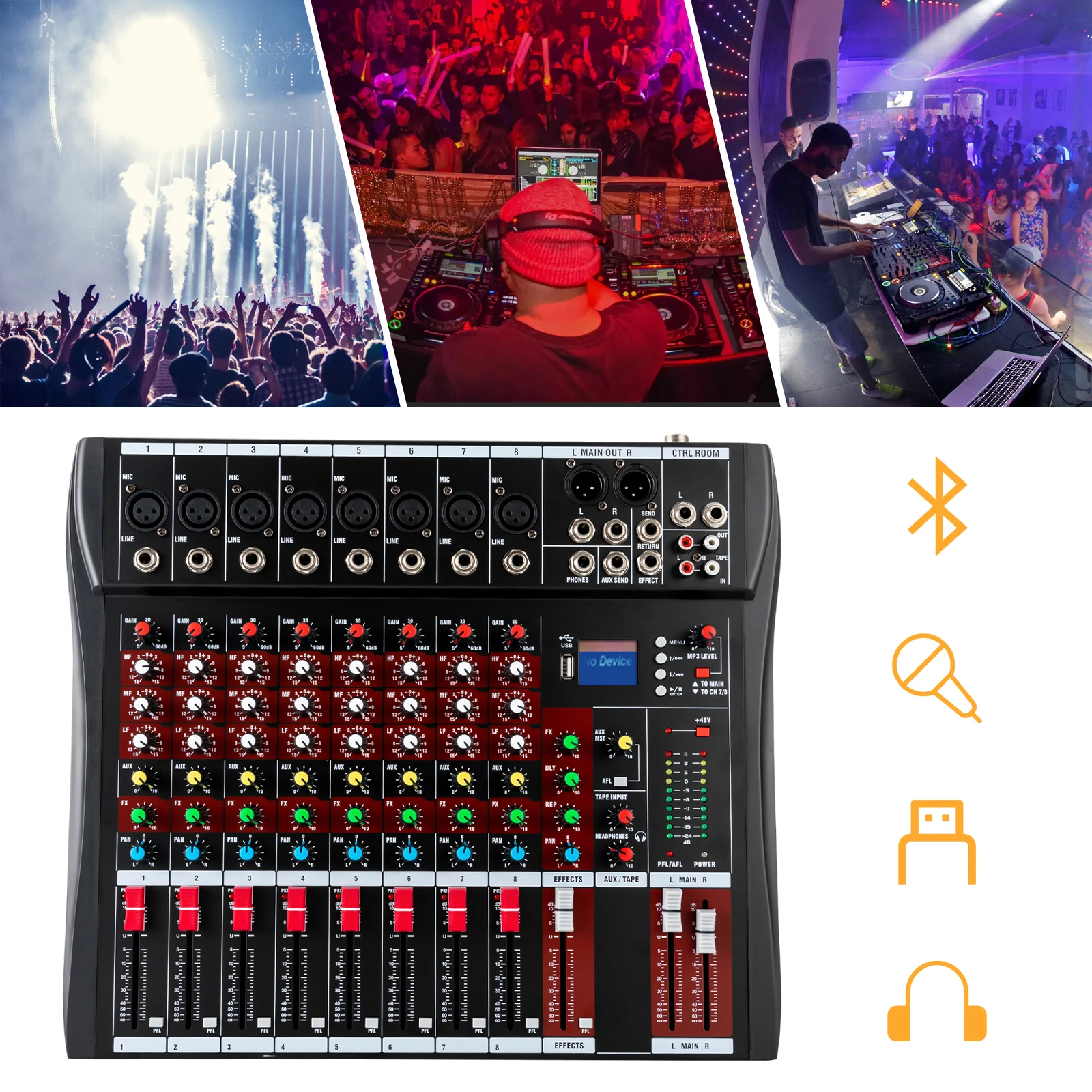 8-kanaals Bluetooth Live Studio Audio Mixer Bluetooth Live Studio Audio Mixer Mixing Console USB Professional