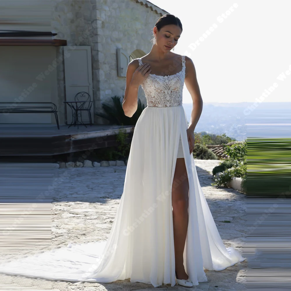 

Square Collar Women Wedding Dresses For Formal Occasions Lace Printing A-Line Gowns Mopping Length Vestidos De Novias Customized