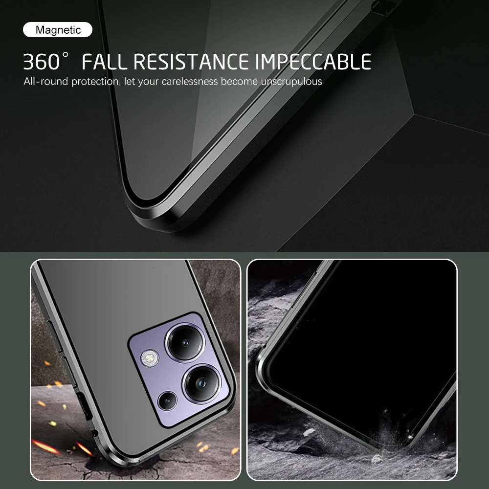 Magnetic Double Sides Tempered Glass Case For Xiaomi Poco M6 Pro M6pro 4G Metal Frame xiomi poko M 6 6pro poxoM6 Phone Shell