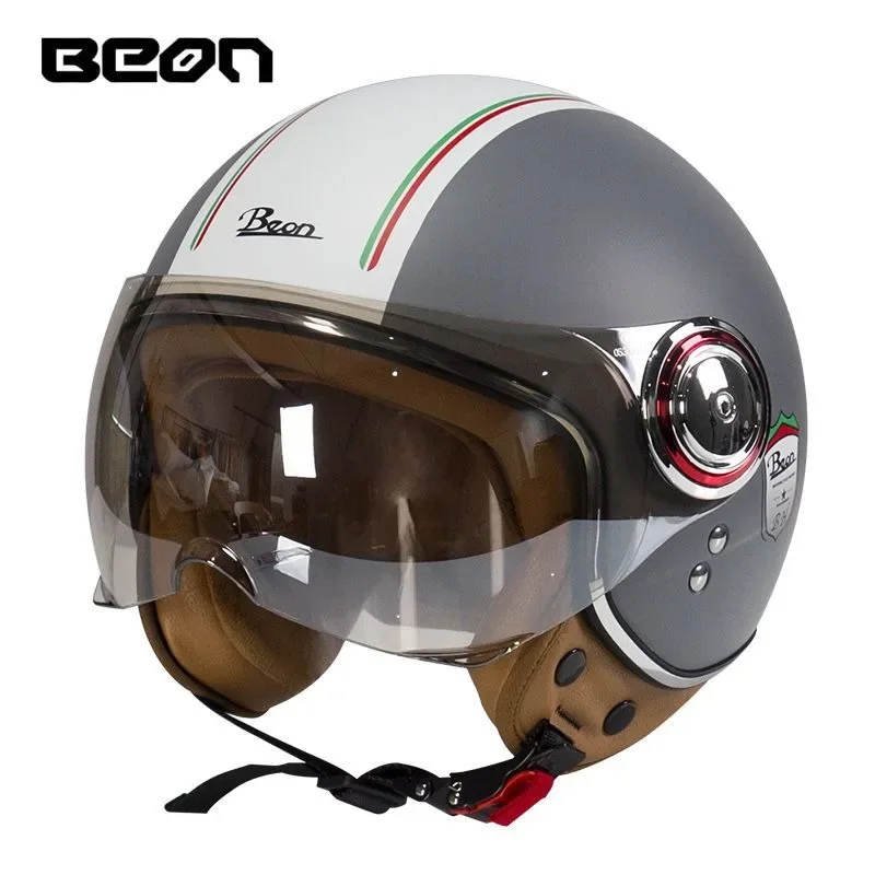 Beon-Casque de moto rétro avec certification ECE, demi-casquette chaude, casque de sécurité pour véhicule électrique, toutes saisons, hiver