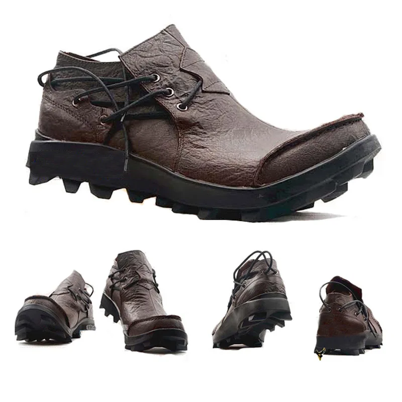 Men's Fashion Casual Genuine Leather British Driving Shoes Leisure Deck Lace Up Loafers Platform Party Ankle Boots Lace up