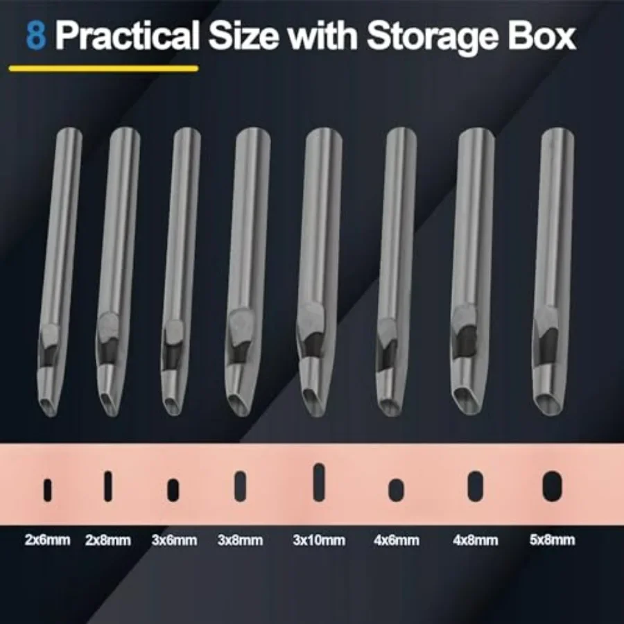 8 Size Oval Hole Punch for Leather 2mm5mm Leather Craft Punch Tools Set Hollow Punching Oval Belt Hole Cutter Tool for Watch Ba