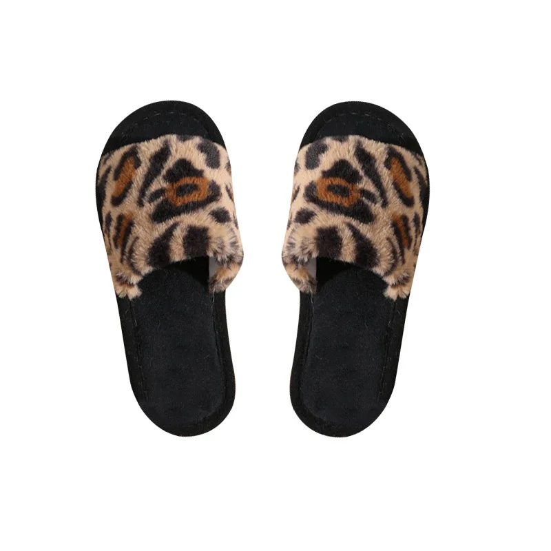 Herfst Winter Luipaardprint Slippers Damesmode Pluche Bont Slides Thuis Slippers Indoor Warm EVA Anti Slip Slaapkamer Huis Schoen