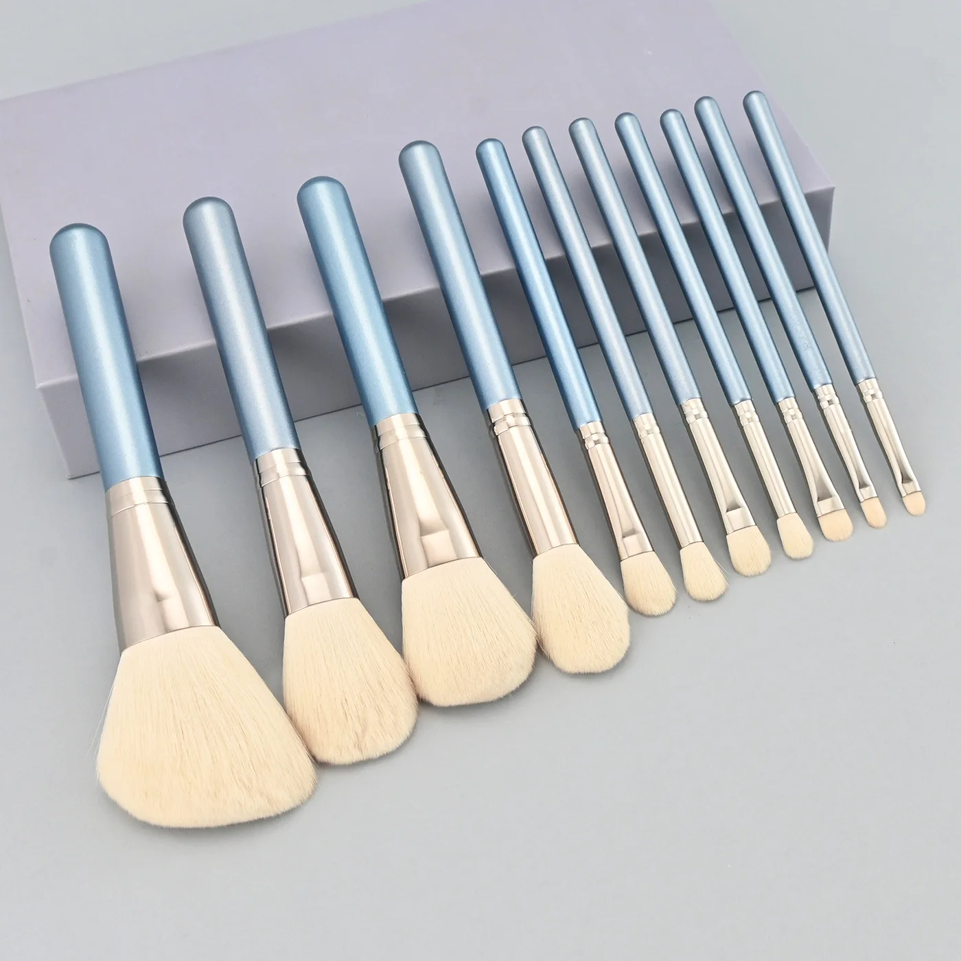 Set di pennelli per trucco con manico in legno da 11 pezzi Set di pennelli per ombretto per fondotinta in lana naturale Kit di pennelli cosmetici da viaggio portatili