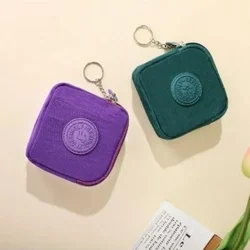 Square Coin Bags for Women Waterproof Two-layer Zipper Nylon Canvas Money Wallet Keys Earphone ID Credit Card Storage Bags