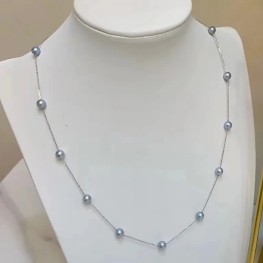 

Charming 16"7-8mm Silver Gray Cultured Pearl Necklace
