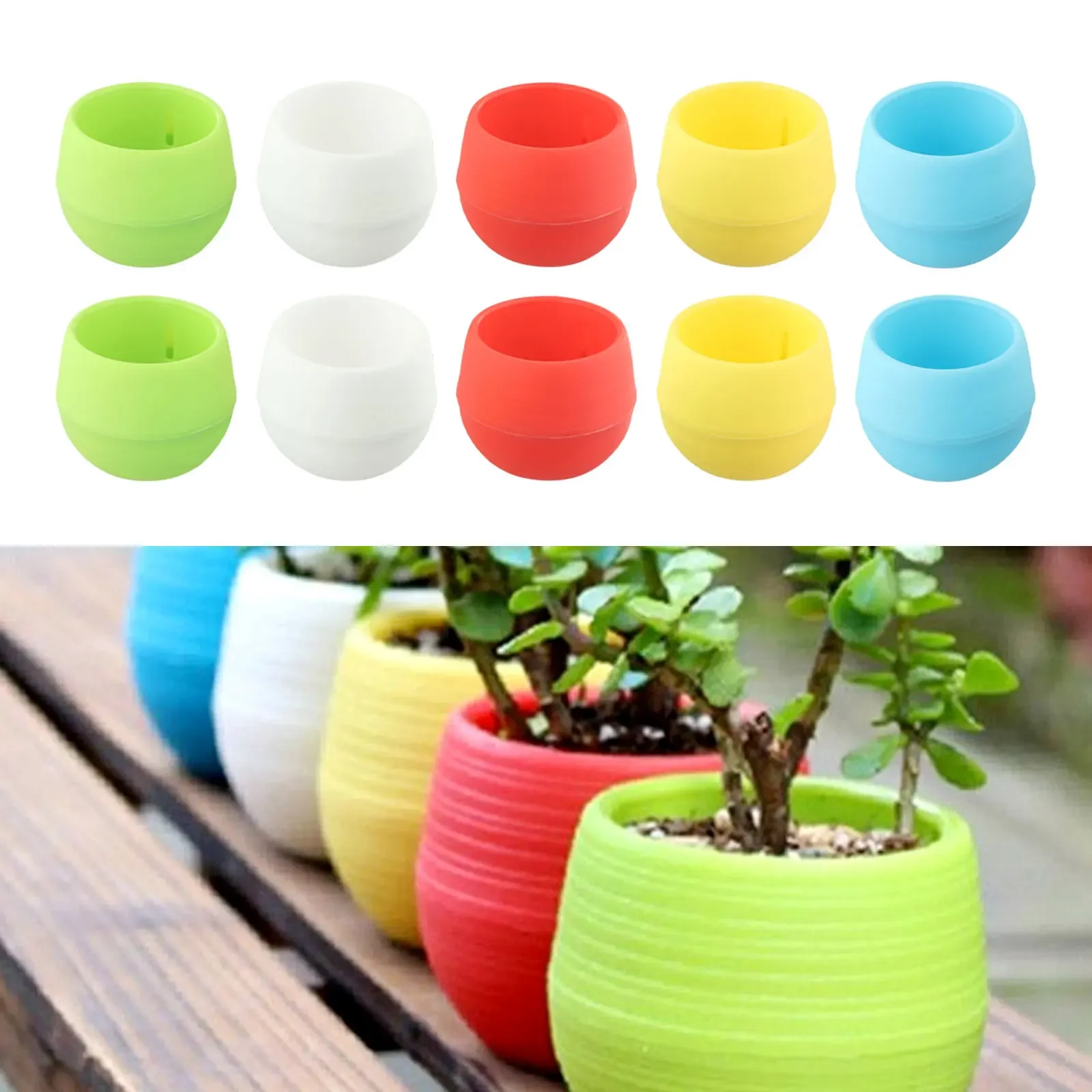 

Mini Round Succulent Pot, 10pcs, Water Tank Design, Save Excess Water, Recycle Water, Convenient, Resin Material