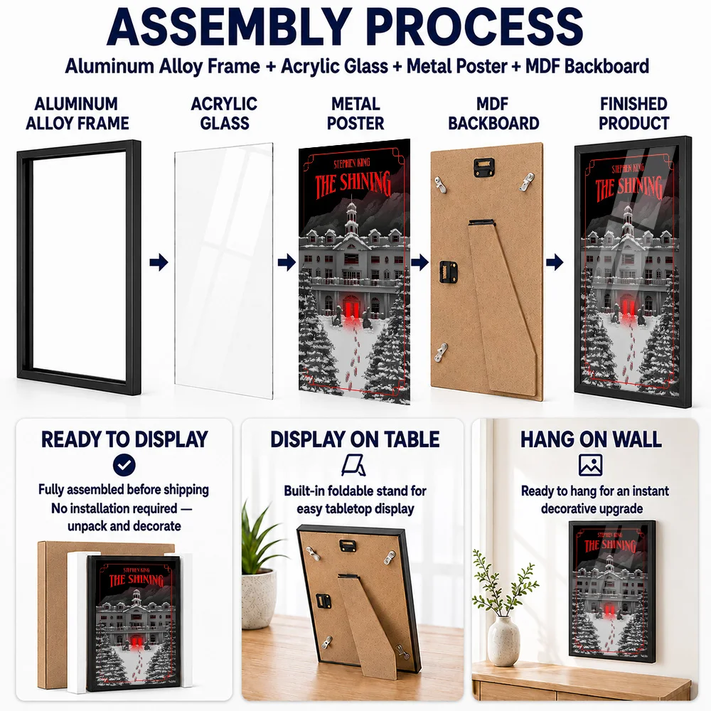 The Shining Book Cover Framed Metal Poster Personalized Dark Horror Tribute Wall Art For Gothic Lovers Decorating Home Theater