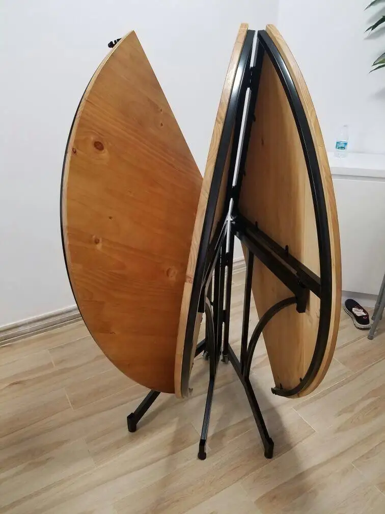 Modern simple solid wood round folding dining table, multi-functional wrought iron household, storage table spare large round