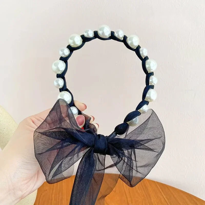 Girls Super Cute Headband Hair Finishing Hairpin Children Streamer Hair Accessories Pearl Headband Baby Cute Princess Female