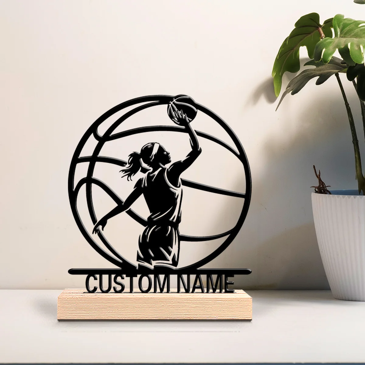 1pc Retro Personalized Custom basketball Metal Statues Wooden Base Lighting for Office Workshop Modern Rustic Steampunk Themes