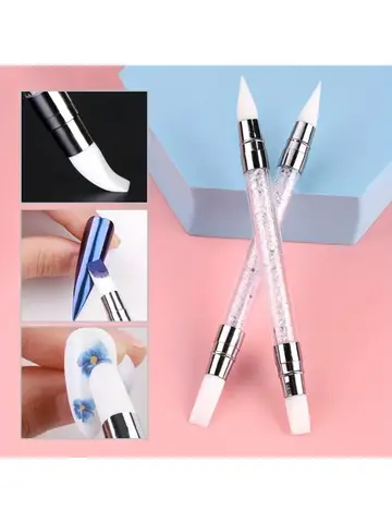 Beechip 2pcs Double Head Silicone Nail Art Pen Carving Flower Sculpting Pen Adjustable Glue Stick Embossing Brush