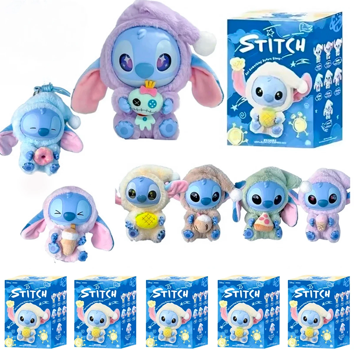 

2026 ГОРЯЧАЯ новая серия Stitch Eat Some Thing Before Sleep, виниловая слепая коробка, сумка, подвеска, милая плюшевая кукла, загадочная коробка, игрушка-сюрприз, подарки