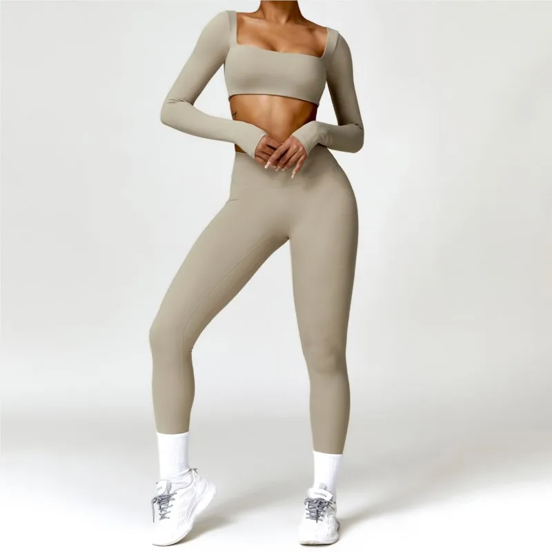 Chándal para mujer, conjunto de Yoga, ropa deportiva de 2 uds., ropa de entrenamiento, ropa atlética, Legging para gimnasio, sujetador de Fitness, Top corto, trajes deportivos de manga larga