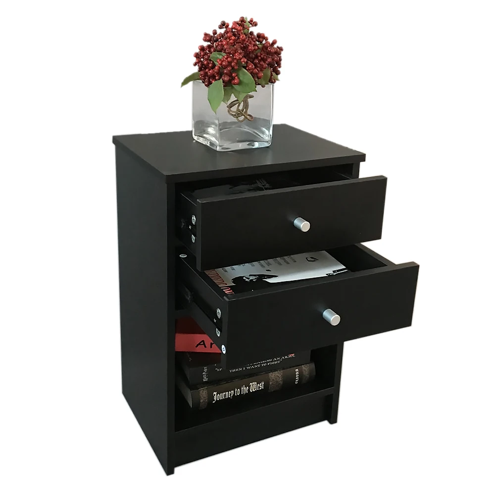 40 x 30 x 60cm Black Round Handle Night Stand with Two Drawer