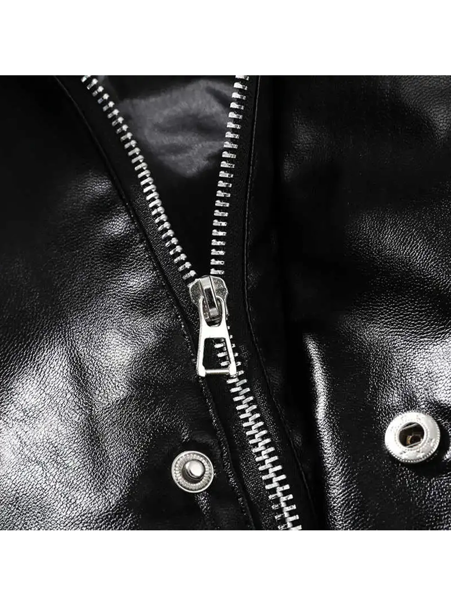 سترة نسائية من الجلد باللون الأسود القوطي معطف عتيق للدراجات النارية من البولي يوريثان سترة موستانج كبيرة الحجم ملابس خارجية 2000s ملابس الخريف والشتاء