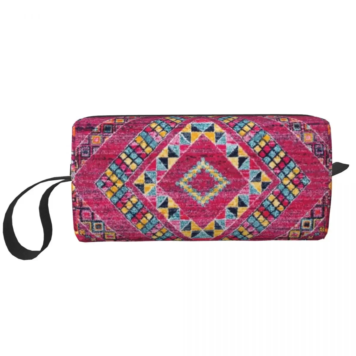 Vintage Pink Oriental Bohemian Moroccan Artwork Toiletry Bag for Geometric Diamond Makeup Cosmetic Ladies Storage Dopp Kit Case