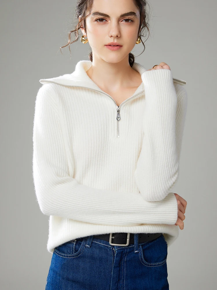 TLOML Maglione da donna in cashmere 100% Mezza cerniera Dolcevita Pullover Autunno Inverno Spessore Morbido Caldo Casual Maglieria in cashmere Top