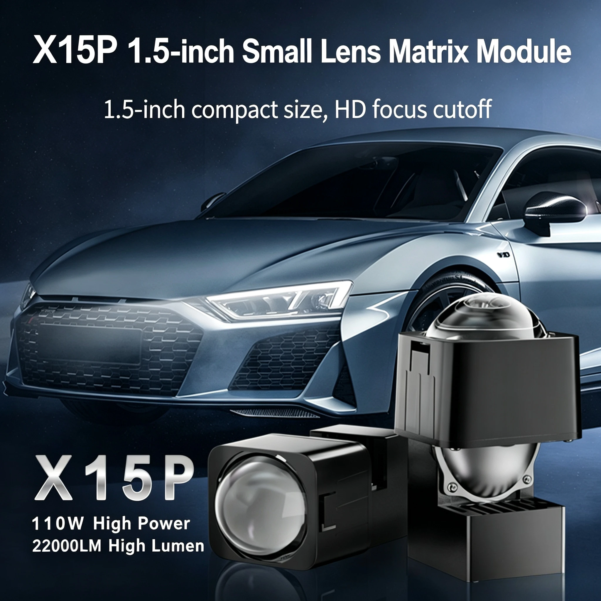 NXY X15P 1.5 Inch Mini LED Projector Lens Headlight Car Front Lamp Retrofit High Brightness Compact Bi LED Low High Beam Kit