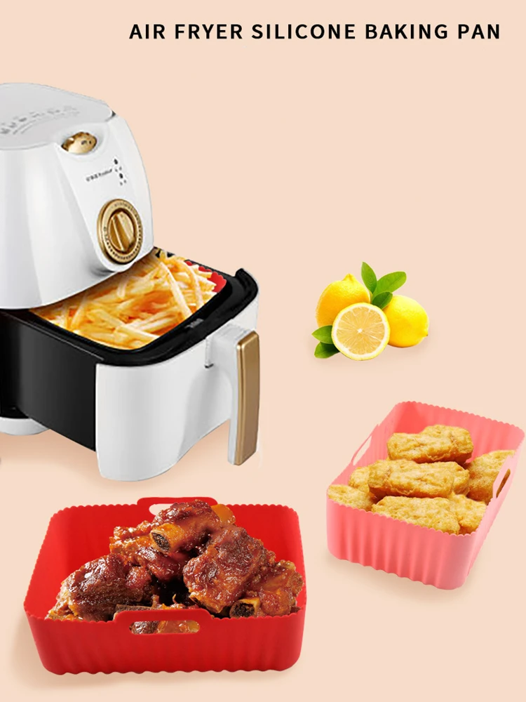 Bandeja de silicona para freidora de aire, bandeja rectangular para horno de calidad alimentaria, revestimientos de sili