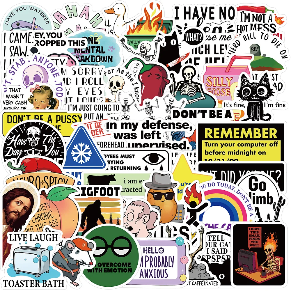 50 Pegatinas de Memes de Dibujos Animados, Decorativas, para Guitarra, Carcasa de Teléfono, Maleta, Portátil, Impermeables, de Juguete