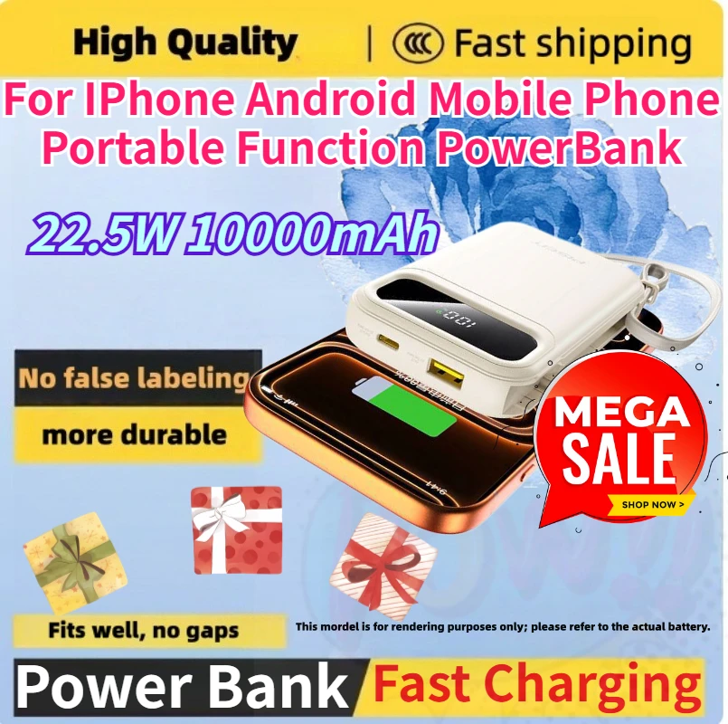 

New 10000mAh 22.5W Fast Charging Power Bank for IPhone Android Mobile Phone Portable Function PowerBank (CCC)